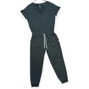 Vuori Wm’s All Day V-Neck Short Sleeve Jumpsuit In Olive Heather Sz L